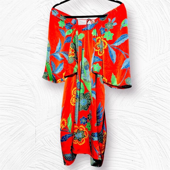 Y2K Designer Joy Han 100% Silk, Floral & Bird Print Red Dress - Picture 8 of 11